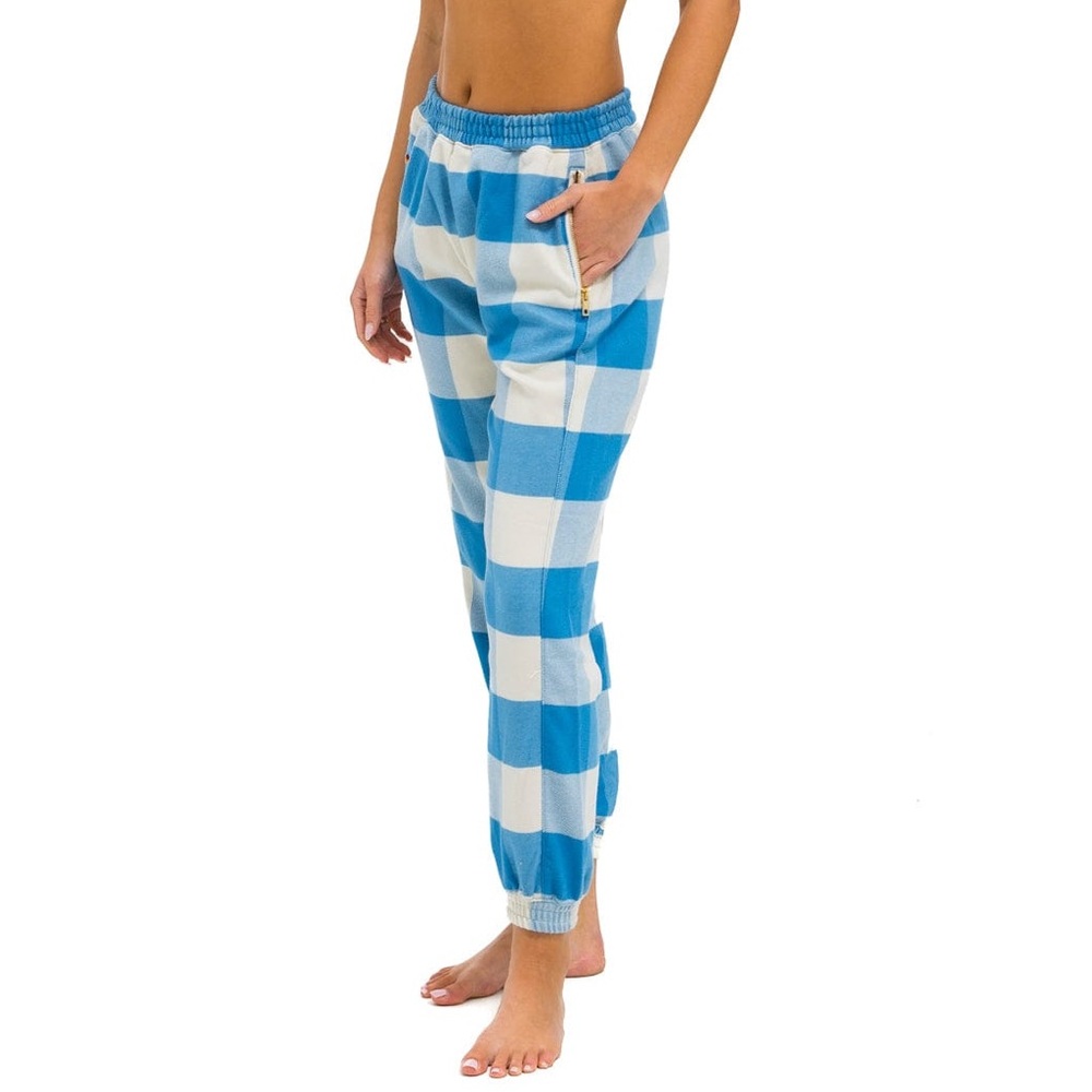 AVIATOR NATION PLAID LODGE PANT - SKY PLAID, LARGE $250 RETAIL
